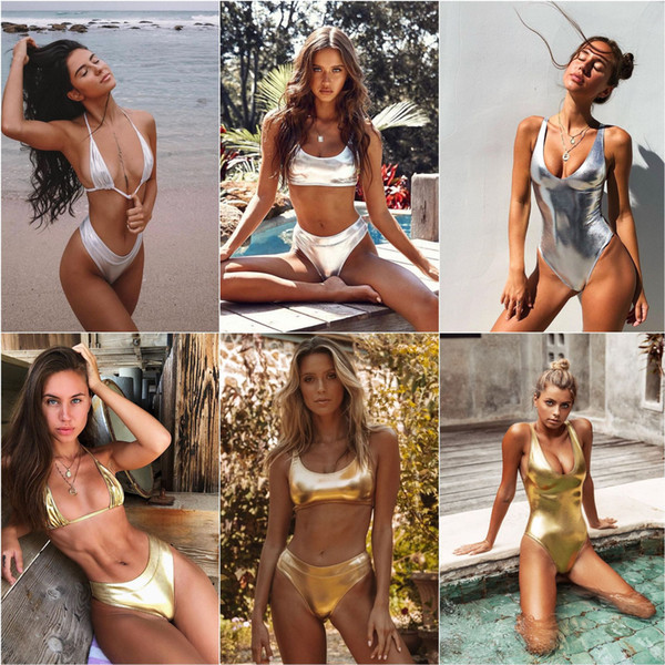 Sexy high waist Bikini Swimwear Women Swimsuit sexy Bikini Set Gold colors Top Beach wear Bathing Suits