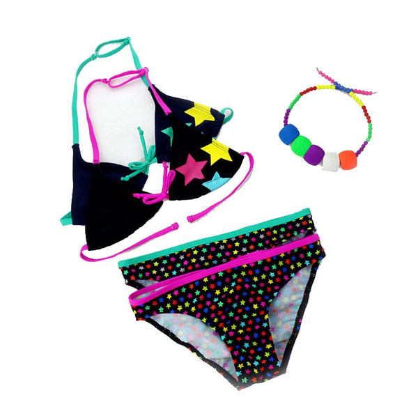 2018 New Summer Bathing Suit Girls split Two-pieces Swimwear, Children Cute Star Pattern Split Bikini Girls Swimsuit Wholesale