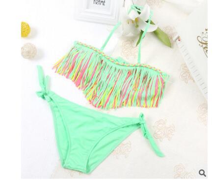 free shippingTassel Bikini For Girls With Pads Bandeau Children Swimwear Kids Two Piece Swimsuit 8-16 Years Old Swimming Suits Pink T EH-410