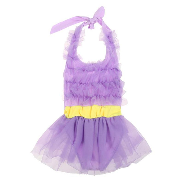 4-6Y Sweet Lace Girl Swimsuit Summer Beach One Piece Swimwear Kids Girls Bathing Suit Gauze Sunsuit Pink Purple