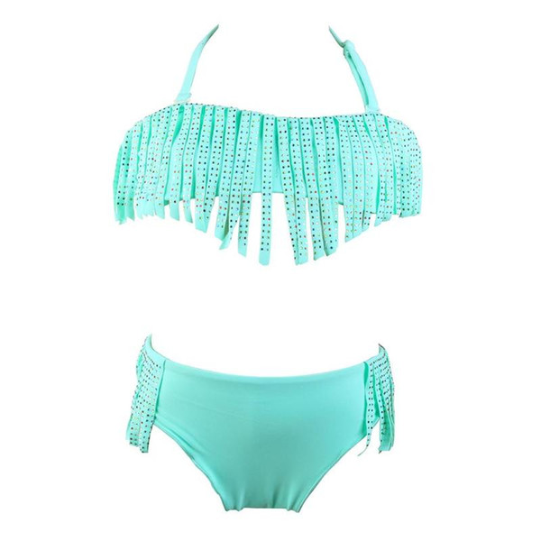 2PCS Set Lovely Baby Girls Summer Swimwear Kids Children Bow Swimsuit Bikini Set Swimsuit Swimming Clothes 7-15Y