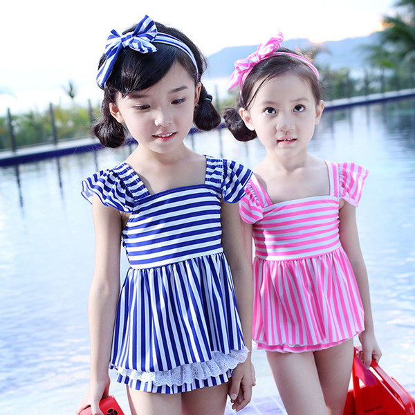 2018 New Children's Swimsuit XS-2XL Female Sweet Striped Split Girl Swimsuit Pincess Summer Bikinis Children's Swimwear