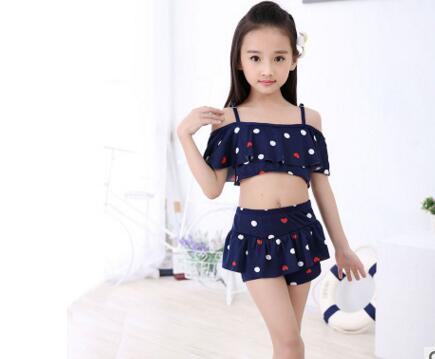 free shipping Girls Two Pieces Suits For Swimming Children Polyester Swimwear Kids Floral Bathing Suit Swim Wear Big Girl Swimsuits EH-412