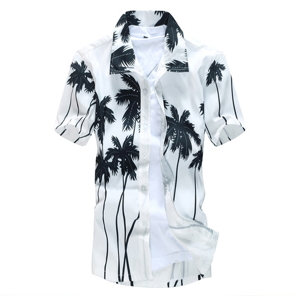 Summer Large size Men's Shirt Male Tree pattern Cotton and flax Short Sleeve Shirt Vibrant Hawaii Beach Surf Men M-6XL