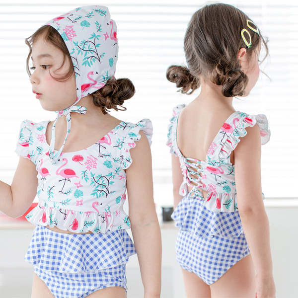 Hot 2018 Girls Children Swimwear Bikini Female Baby Split Swimwear With Swimming Cap Kids Swim Suits