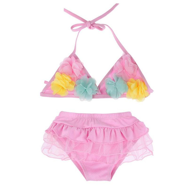 1-3Y Baby Girl Swimwear Summer Two Piece Girls Swimsuit Floral Kid Children Swimming Suit Pink Blue