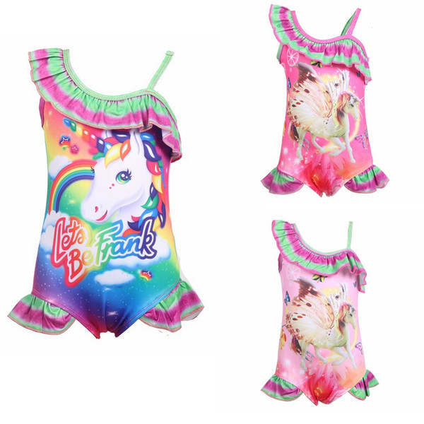 rainbow Unicorn print Summer Baby Girls Swimsuit Children Kids Swimwear Fashion Girls One-piece Beach Swimming Bikini Suit AAA1862