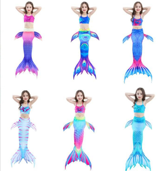 Kids Girl Mermaid Tail Bikini Set Swimmable Tail Swimming Swimwear Costumes Mermaid tail swimwear 3pcs/ set KKA6618