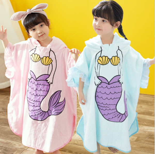 Mermaid Bathrobes 70x140cm Hooded Towel 2-6T Kids Bath Robe Girls Boys Swim Beach Bath Towel MMA1519 30pcs