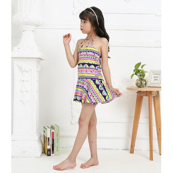 7-12T Kids Swimsuit Children Girls One Piece Swimwear Elastic Ethnic Summer Bathing Suit