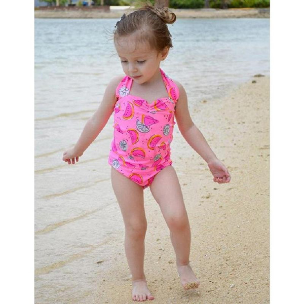 1-5Y Watermelon Swimsuit Girls One Piece Swimwear Solid Bandage Bodysuit Children Beachwear Sports Swim Suit Bathing Suit