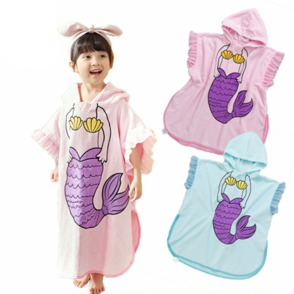 Mermaid Bathrobes 70x140cm Hooded Towel 2-6T Kids Bath Robe Girls Boys Swim Beach Bath Towel MMA1519