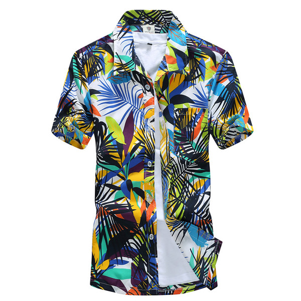 New Men Summer Fancy Beach Shirts Surf Swimwear Hawaiian Shirts Short Sleeve Tropical Palm T-Shirts Male Holiday Party Clothing