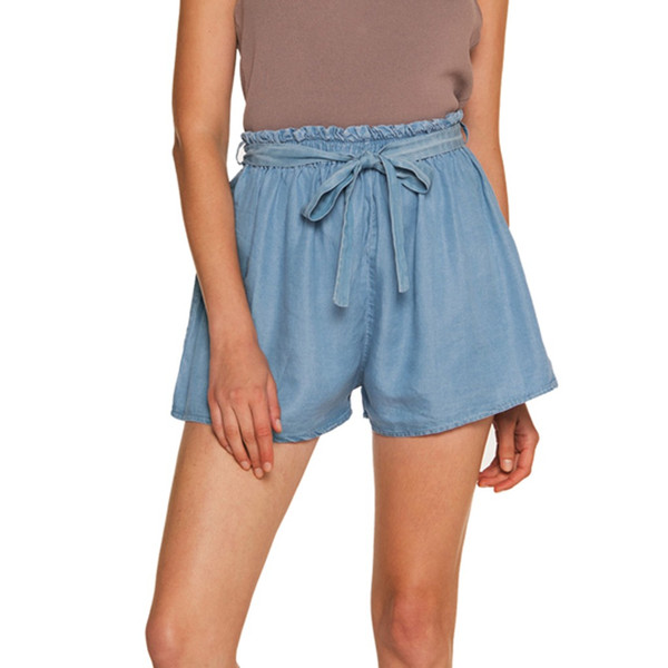 summer Women Casual High Waist one piece Solid Color Quick Dry Elastic Waist Beach Hot Pants Shorts#g7