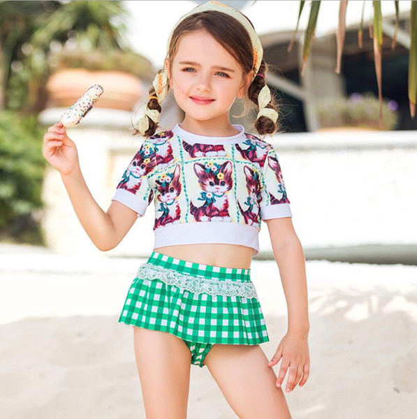 New Baby swimsuits Cute fashion print Swimwear bikinis Summer skirt bathing suits with lace free shipping