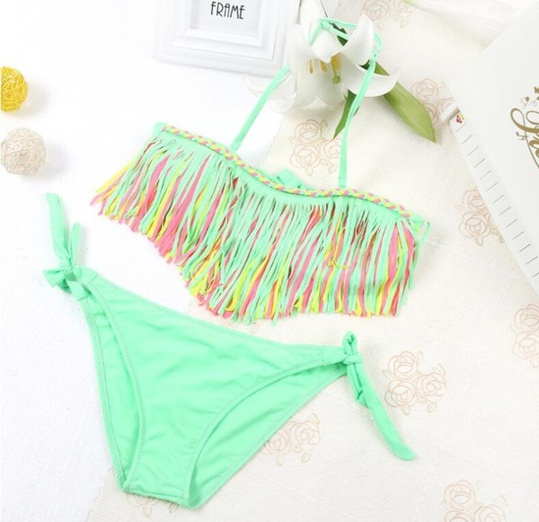 Girls Bikini Swimming Costume Kids Cute Swimwear Bathing Sets Swimming Suit Tassel Swimsuit Children Baby Set