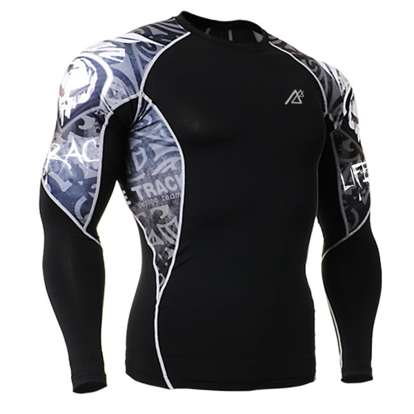 Life on Track sleeve print shirt slim fit men tops for surfing swiming male breathable quick dry compression base layer
