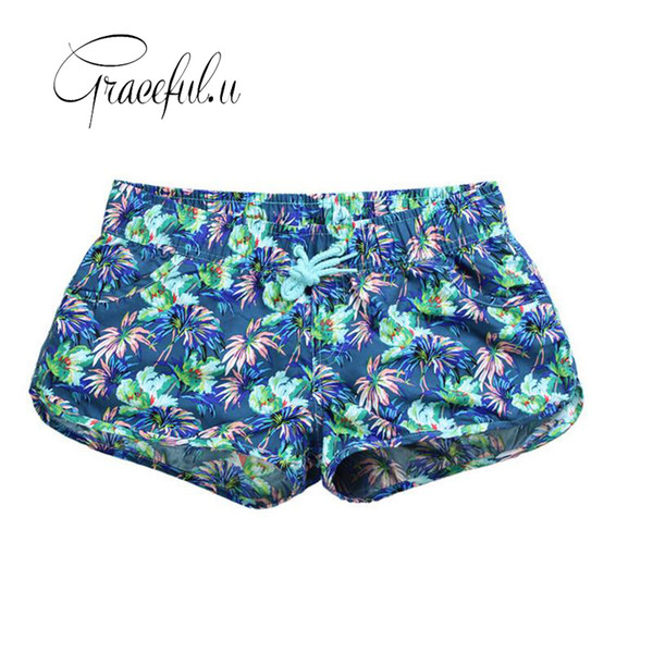 2019 Summer Womens Swimming Shorts Floral Quick-dry Women Beach Shorts Plus Size Beach Wear Short For Female Sportswear