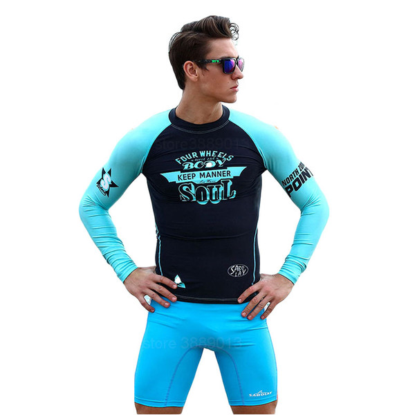 SABOLAY UV Resistant Men's Surfing Suit Surf T Shirt Swimming Pants Tops Scuba Diving Suits Watersport Swimwear Sports Swimsuits