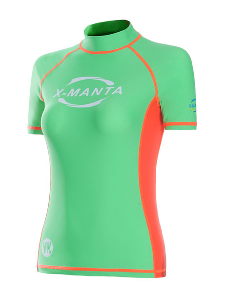 2016 Hot Sale Women's Short Sleeve Letter Print Rash Guard Women High Neck Swimwear Rashguard High Quality Surf Diving Shirt