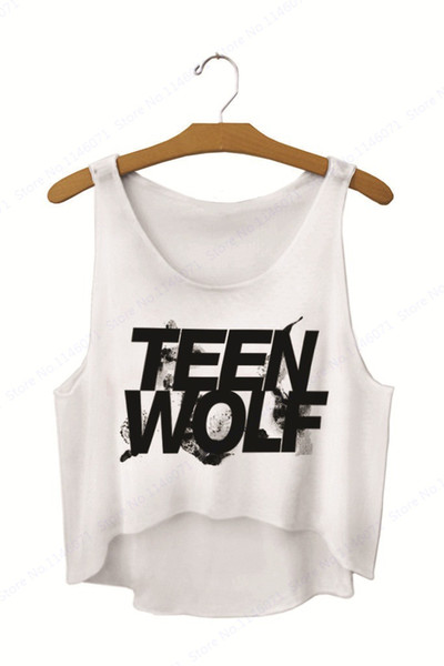 Black Teen Wolf Letter Print Tank Tops Crop Vest Ladies Loose Fit Surfing T Shirt Sleeveless Camisole Singlets Curve Bottom