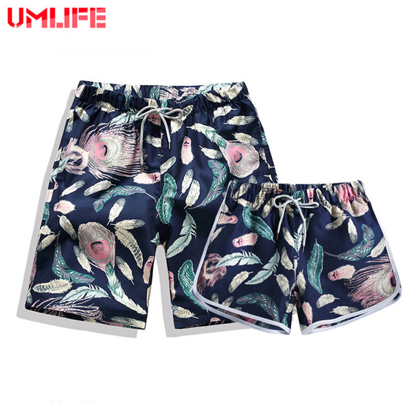UMLIFE Quick Dry Beach Shorts Men Women Printed Couple Swimwear Elastic Swim Trunks Summer Beach Swimming Briefs Men Swim Shorts