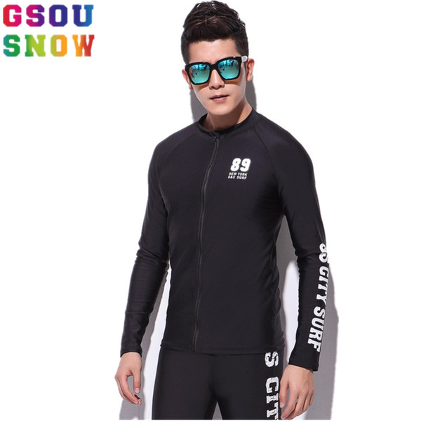Gsou Snow Brand Rash Guard Men Long Sleeve Swim Shirts Diving Clothes Summer Beach Motorboat Surf Shirts Triathlon Wetsuit Tops