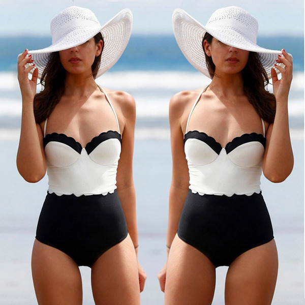 white black Monokini Stripes Swimwear Women Top Halter Swimsuits One Piece Swimsuit Vintage Swimwear Women Bodysuit surfing beac