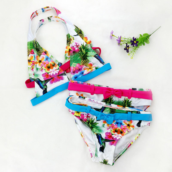 2018 New Summer Cuhk Girls Split Bikini Kids Cute Flower and Animal Pattern Swimwear Children Girl Floral swimsuit wholesale