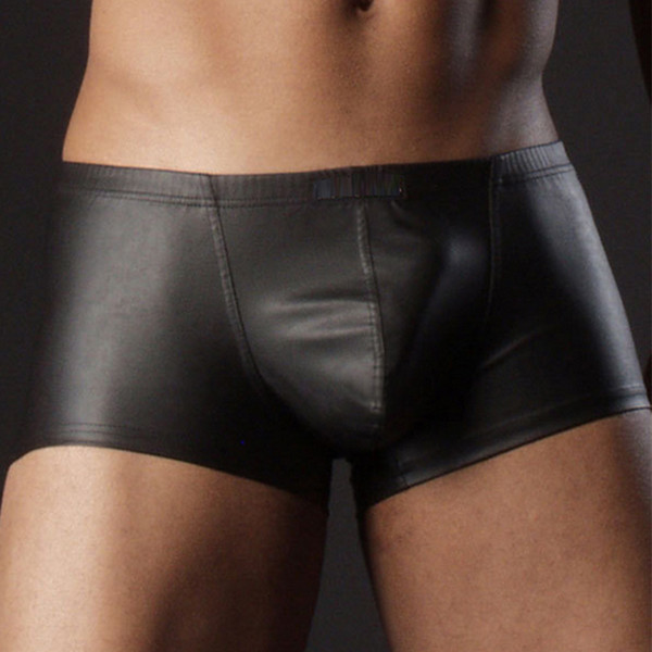 Sexy Mens Imitation Leather Swimming Underwear Boxer Mankinis Swim Suits Swimsuits Shorts Swimwear Tight Trunks