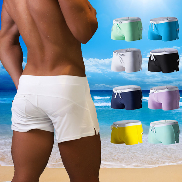 Swimwear Men Swim Trunks Beach Shorts Sexy Swimsuit Maillots de bain Beachwear Male Zipper Boxers Bathing Suit Traje de bano