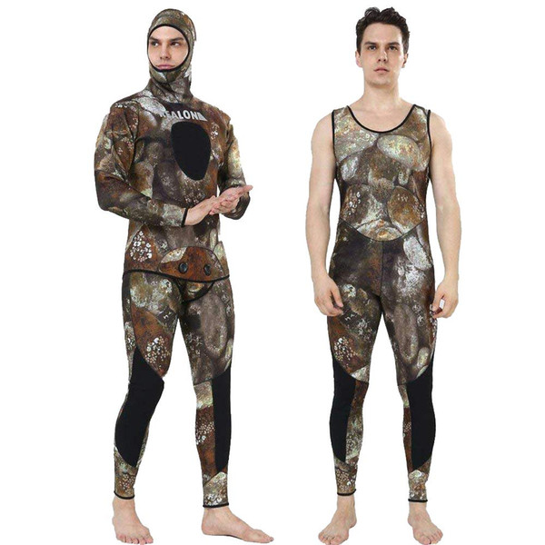 REALON Camuflage Spearfishing Wetsuit Men 3mm Neoprene Surf Two-piece Scuba Diving Suit Snorkeling Freediving Fishing Dry Suit