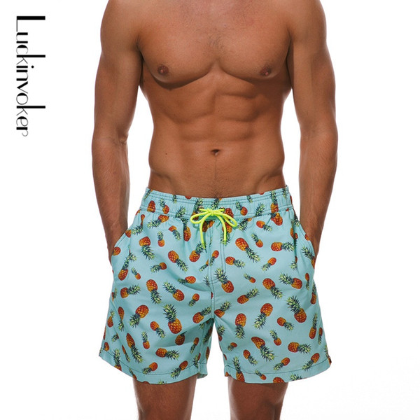 Men Beach Shorts Sport Pineapple Compression Male Cargo Short Trousers Print Loose Elastic Summer Boardshorts Brand Clothing