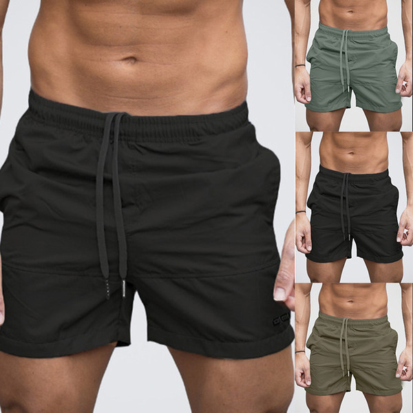 2018 Adjustable Men Beach Shorts Breathable Quick Dry Sport Brief Short Summer Surf Fitness Gym Board Solid Color Shorts