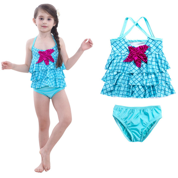 Mermaid Starfish Girl Swimming Suit Lattice Halter Split Kid Swimwear Blue High Quality Soft Beach Swimsuit Hot Sale 30bjD1