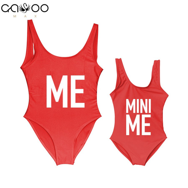 Mother and Daughter Children Bikini Me and Mini Me Letter Print Mommy&Babe Swimwear Mom Kids Bathing Suits One Piece Swimsuit