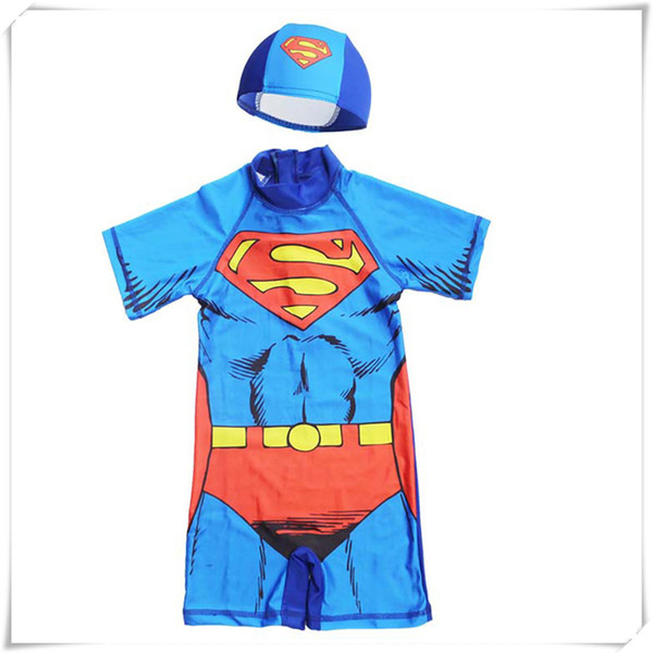 Outdoors Summer One-Piece Swimsuit With Cap Children Boy Cartoon Pattern Swimsuit Hat Swimming Equipment Bathing Suit Children Swimwear