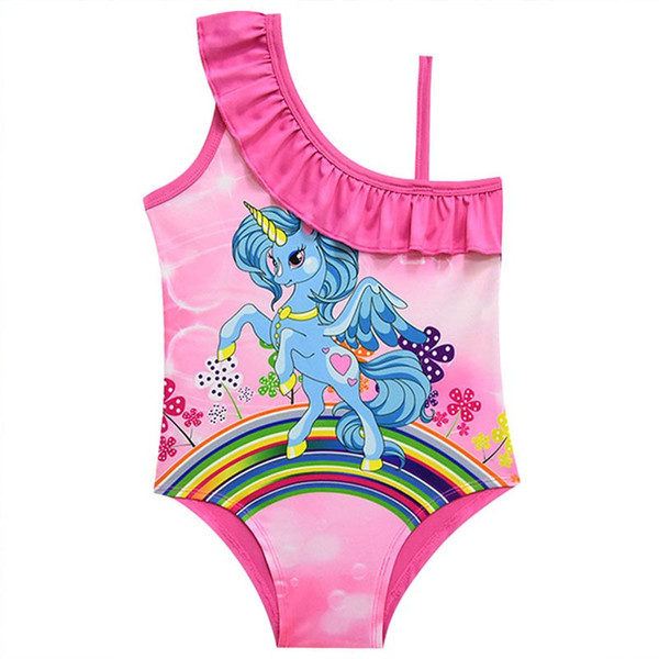 Girls Swimwear Lovely Beach Wear Printed Cartoon Swimming Suits One-Piece Rose Swimwear Girl Infantil Swimsuits G48