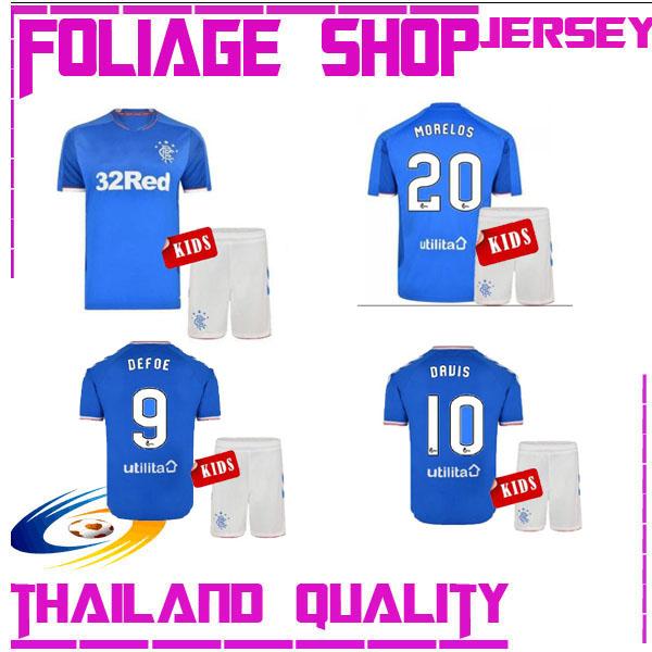 19 20 Glasgow Rangers Soccer Jersey Morelos Windass Dorrans Candeias Tavernier Pena 2019 2020 Glasgow Range Home kids kit Football Shirt