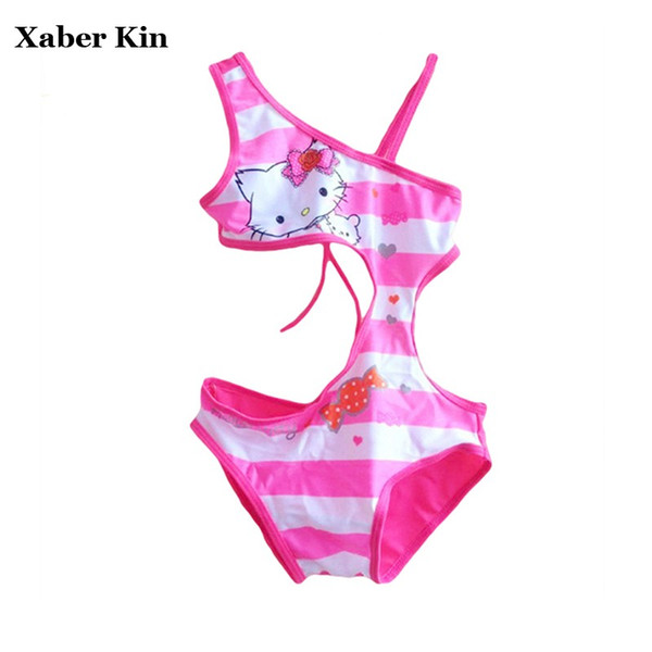New 2018 Girls One Piece Swimsuits Hello Kitty Swimming Suits Rose KT Swimwear Children Beachwear Lovely Swimsuits Girl G3-SW014