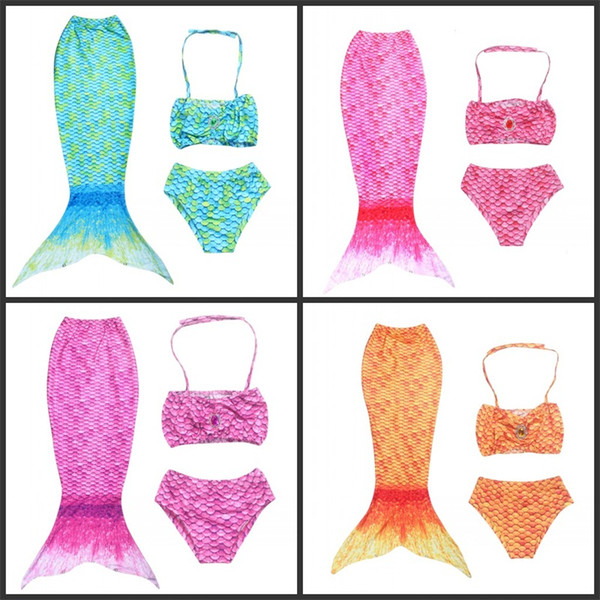 Mermaid Children Bikini Girl Skirt Shorts Strapless Three Piece Suit Swimwear With Secret Button 10 Colours Halter Swimsuit 27flD1