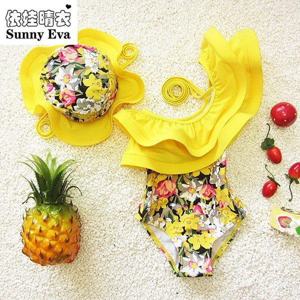 sunny eva one piece swimsuit floral swimming suit for kids children girl bathing suits clothes kids swimwear with swimming cap