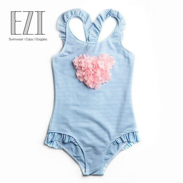 July Sand 2018 children swimsuit baby girl swimwear bowknot decorated flower soft skin care pom pom one-piece swimsuit 010175