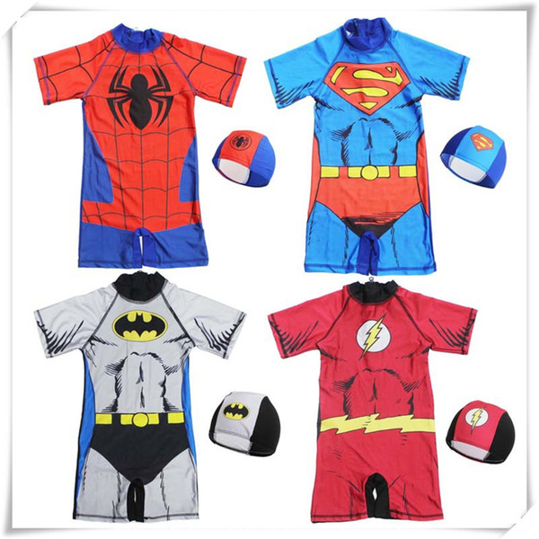 One-Piece Swimsuit With Cap Children Boy Cartoon Pattern Swimsuit Hat Swimming Equipment Bathing Suit Children Swimwear