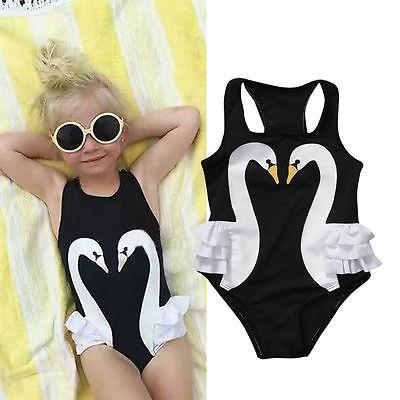 Cute Toddler Kids Baby Girls Swimming White Swan Romper Swimwear Ruffle Skirt Swimsuit Clothes Bodysuit One-Piece Suit Beachwear