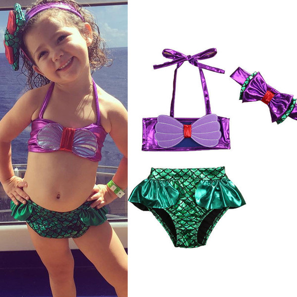 Scale Swimwear Mermaid Tail Swimsuit Sequins Bikinis Suit Kids Butterfly Hair Band Three Piece Set Multiple Styles 22 8ydf1