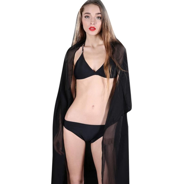 Swimsuit Cover Up Dress 2018 Women Sexy Beach Cover-Ups Chiffon Long Dress Solid Beach Bathing Suit Cover Up