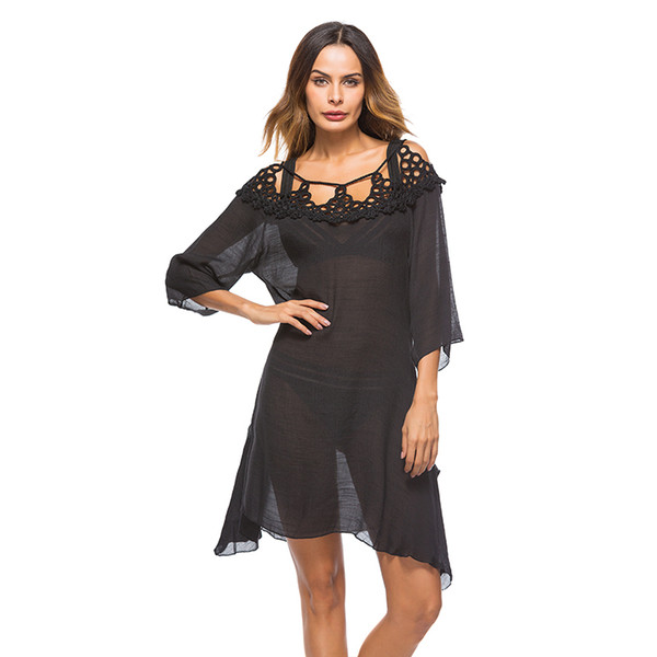 2018 Swimwear Girls Hollow Sexy Cover Up Beach Dress For Women Bathing Suits Women Pareos Dresses Tunic Lady Flower