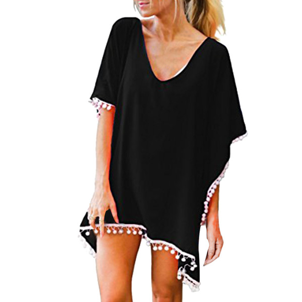Women's Kaftan Chiffon Swimwear Beach Loose Bikini Cover Up Sexy Summer Short Sleeve Sunscreen Blouse 2018 Summer For