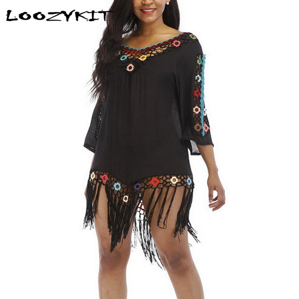Loozykit 2019 Women Beach Dress Summer Bikini Cover Up Swimsuit Ladies Cover-Ups Bathing Suit Sunscreen Beach